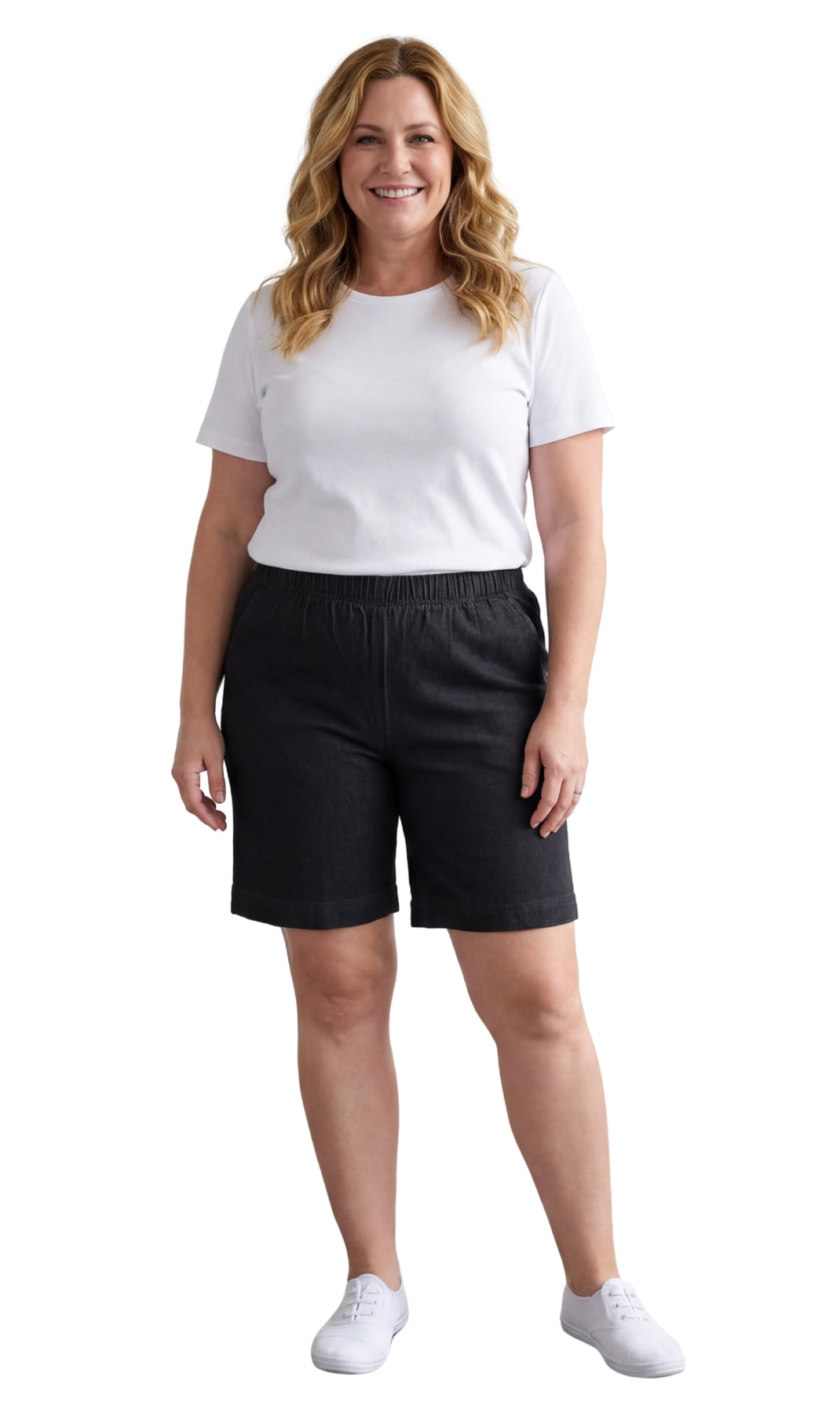 Women's Pull On Denim & Twill Shorts with stretch waist - No zipper or buttons TURTLE BAY APPAREL