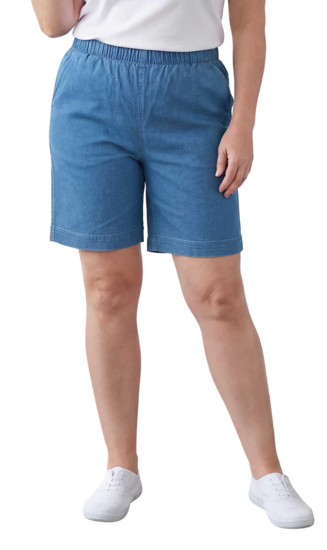 Women's Pull On Denim & Twill Shorts with stretch waist - No zipper or buttons TURTLE BAY APPAREL