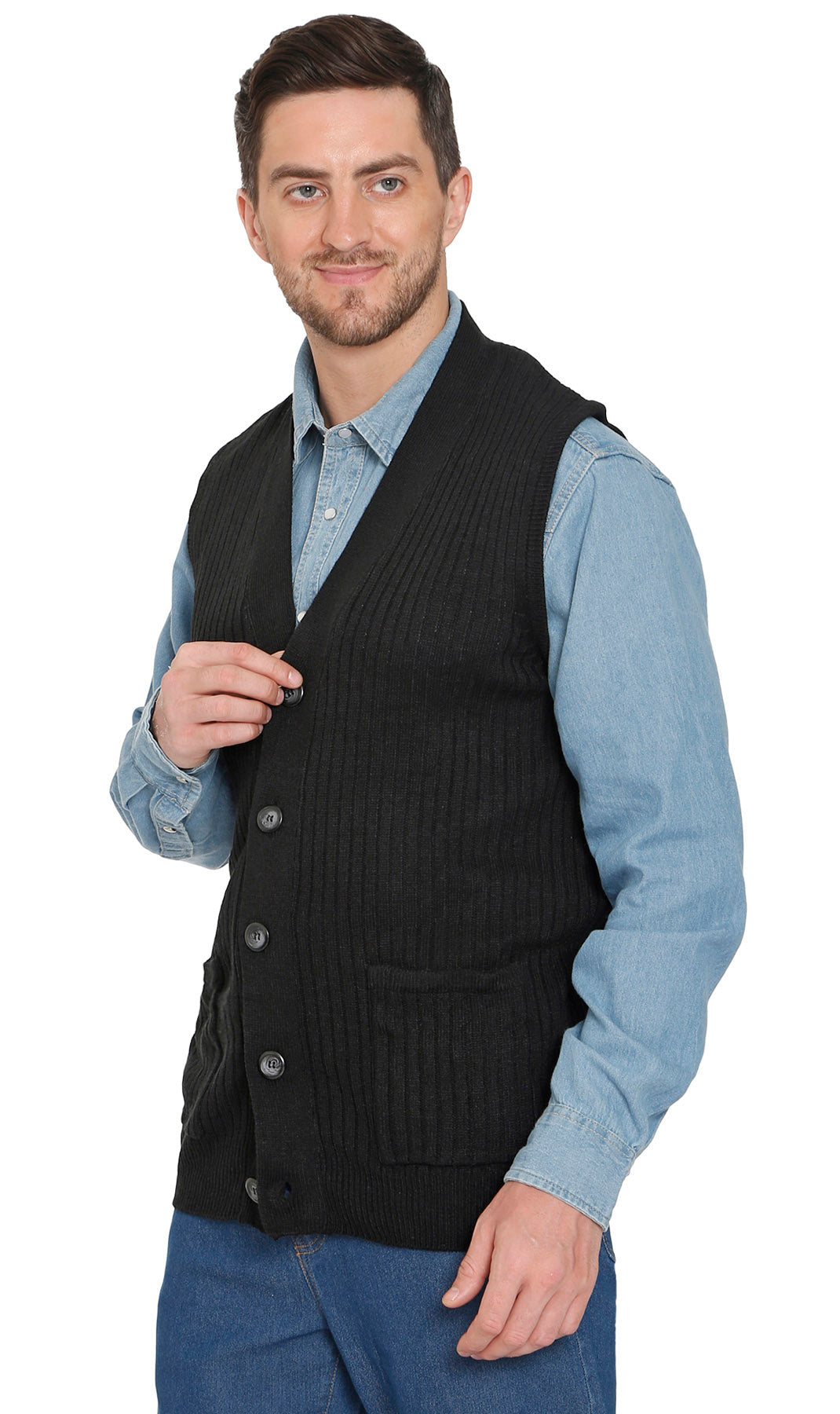 Men's Relaxed Fit Rib Knit Sweater Vest - Button Front with Pockets TURTLE BAY APPAREL