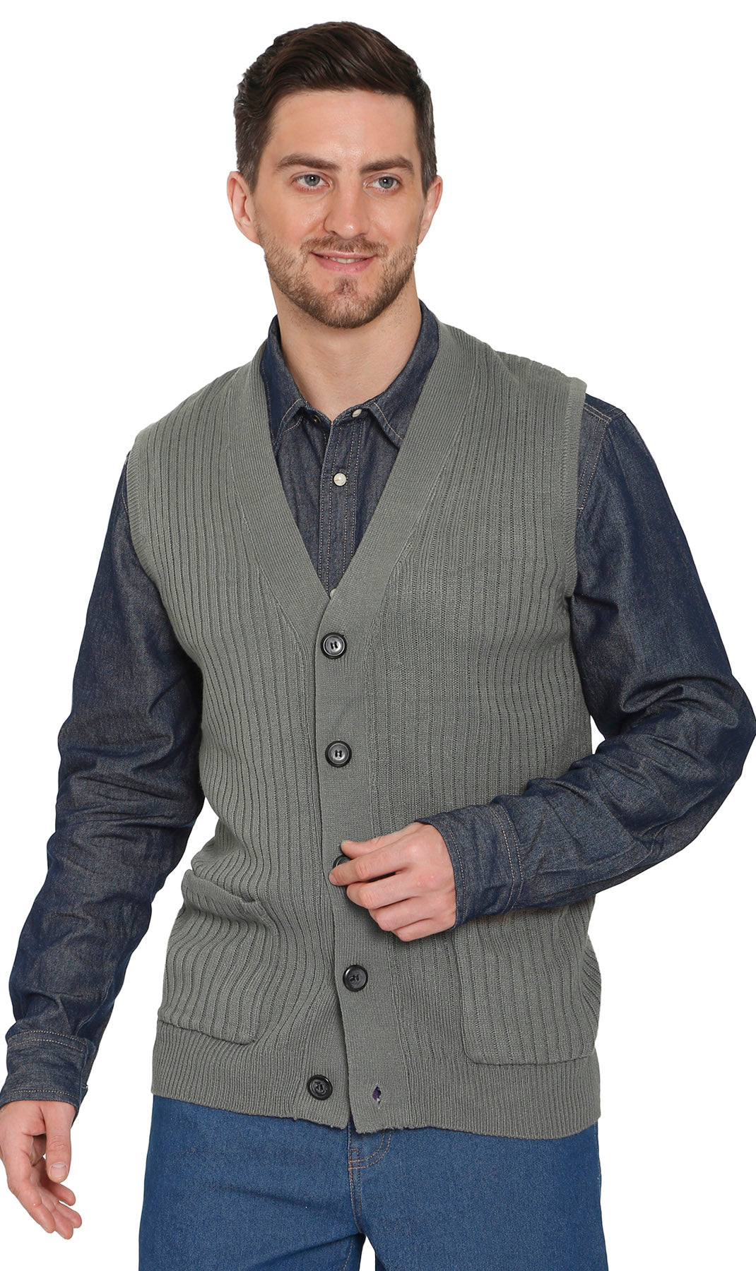 Men's Relaxed Fit Rib Knit Sweater Vest - Button Front with Pockets TURTLE BAY APPAREL