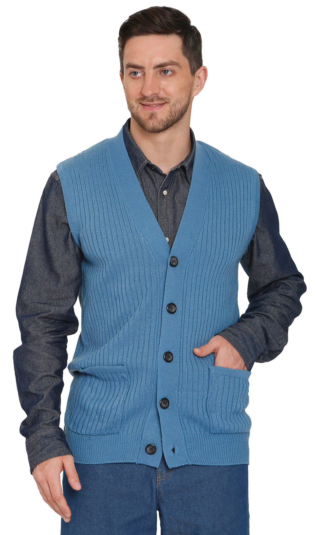 Men's Relaxed Fit Rib Knit Sweater Vest - Button Front with Pockets TURTLE BAY APPAREL