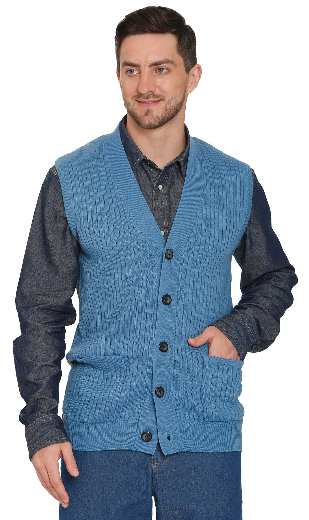 Men's Relaxed Fit Rib Knit Sweater Vest - Button Front with Pockets TURTLE BAY APPAREL