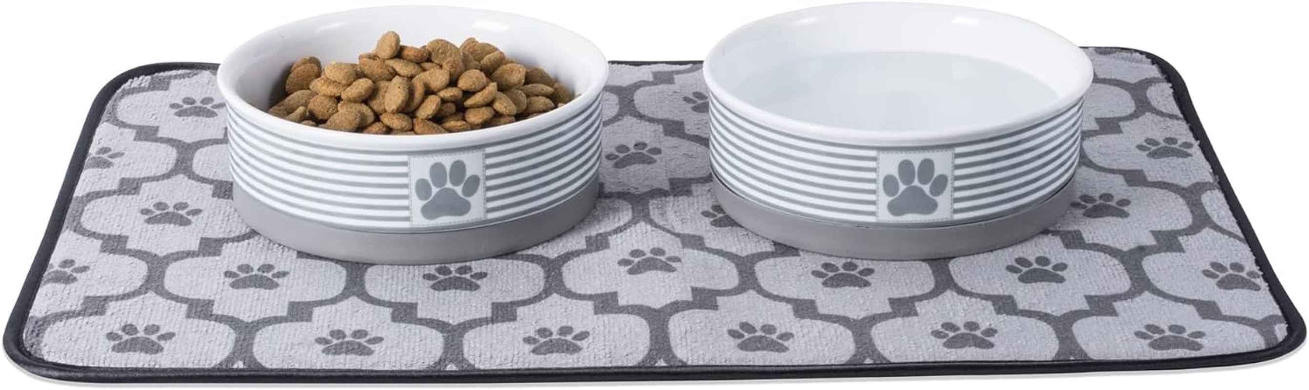 Paw & Patch Ceramic Pet Collection, Medium Set, 6X2", Gray, 2 Piece