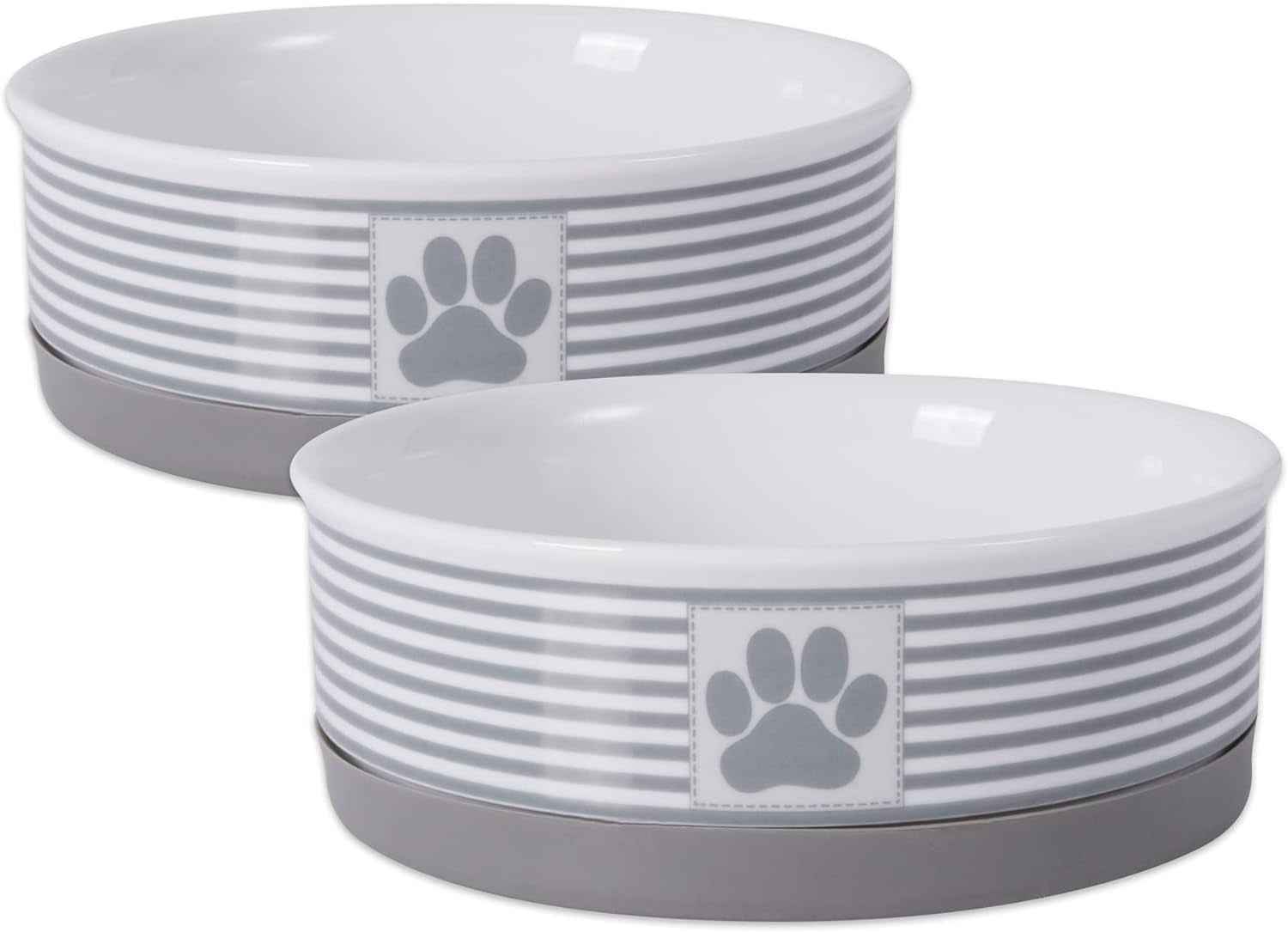 Paw & Patch Ceramic Pet Collection, Medium Set, 6X2", Gray, 2 Piece