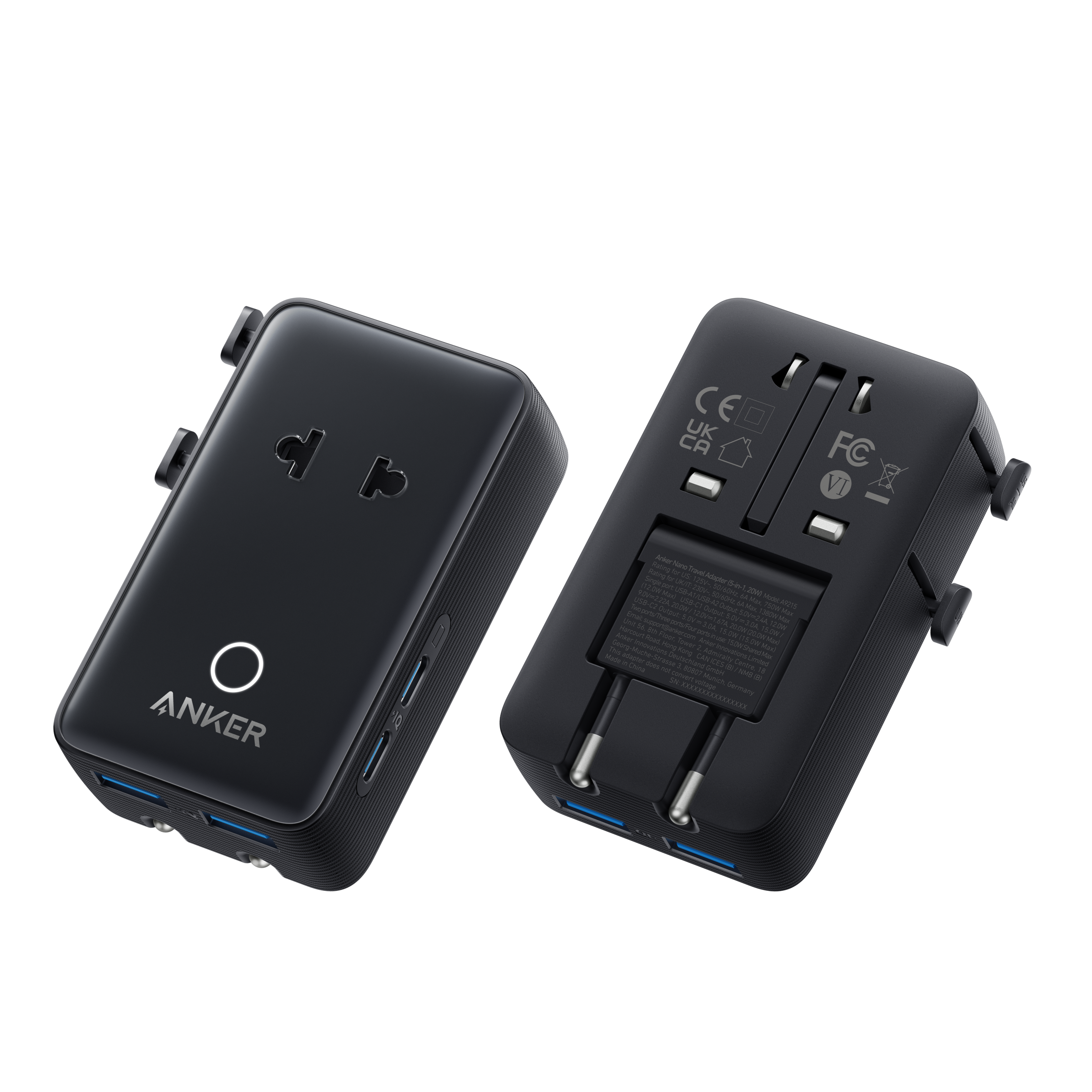 Anker Nano Travel Adapter (5-in-1, 20W, 1-Pack)