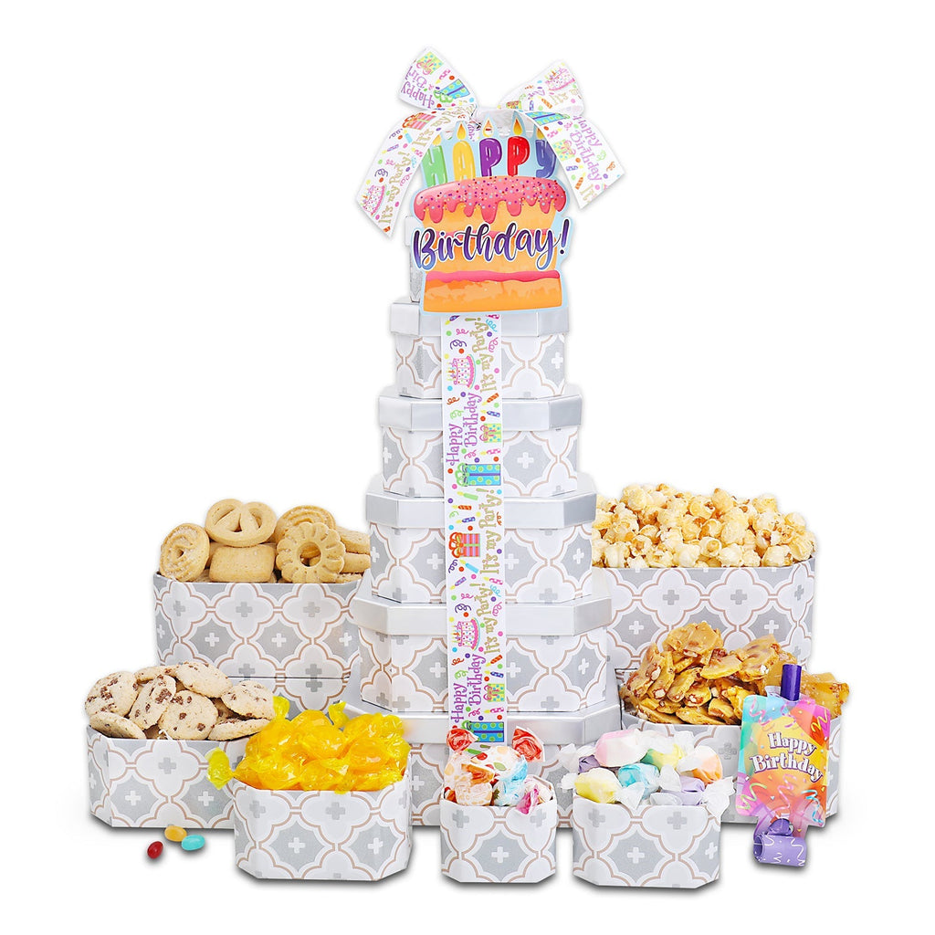 Happy Birthday Gift Tower of Treats Alder Creek Gift Baskets
