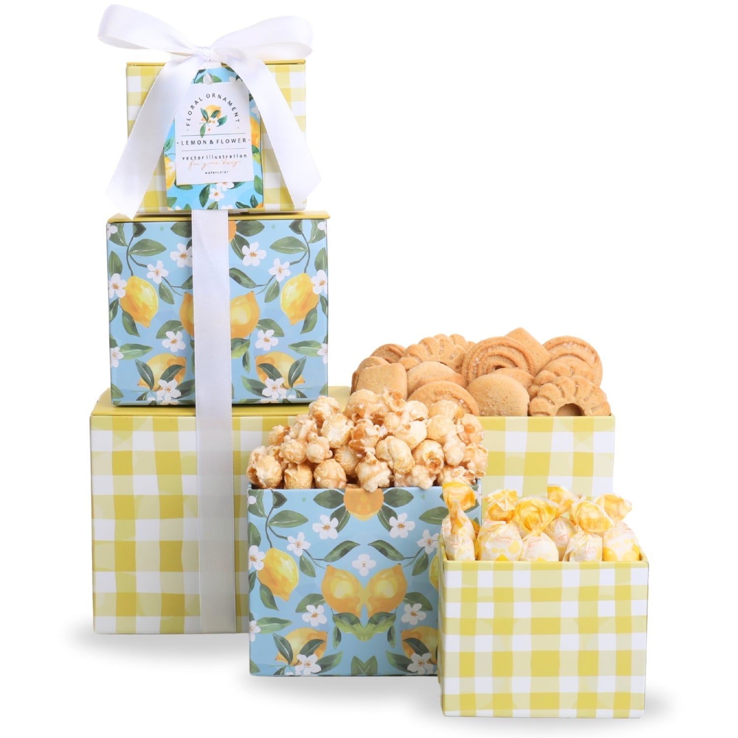 Lemon Gift Tower - Delightful Citrus-Themed Treats and Surprises Alder Creek Gift Baskets