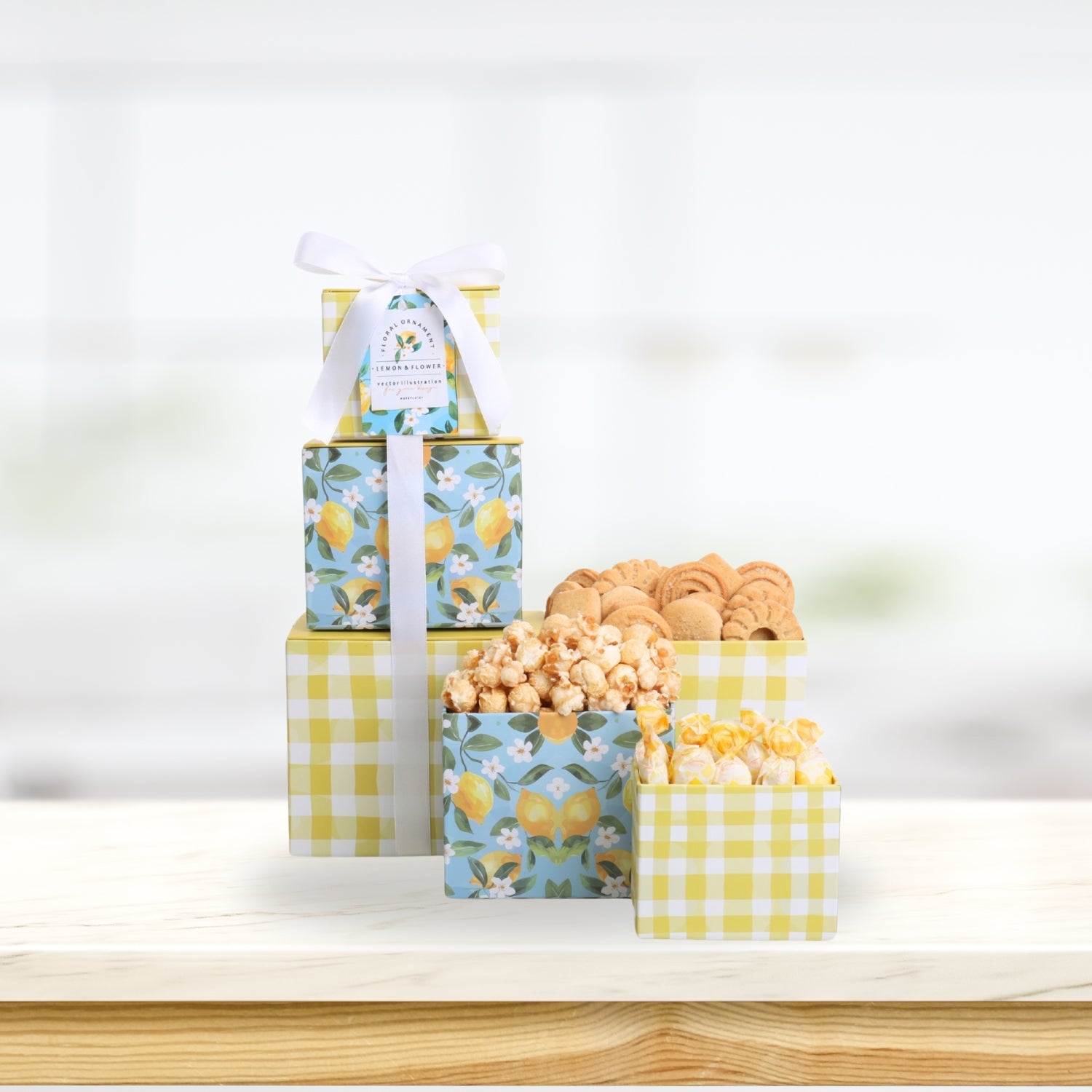 Lemon Gift Tower - Delightful Citrus-Themed Treats and Surprises Alder Creek Gift Baskets