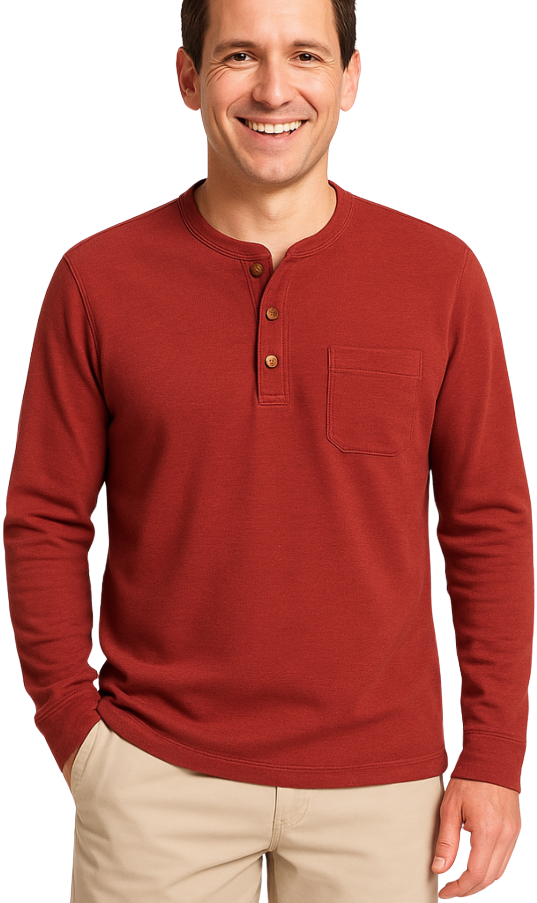 Men's Long Sleeve Henley shirt in cotton blend with 3 Button Placket & Chest Pocket TURTLE BAY APPAREL