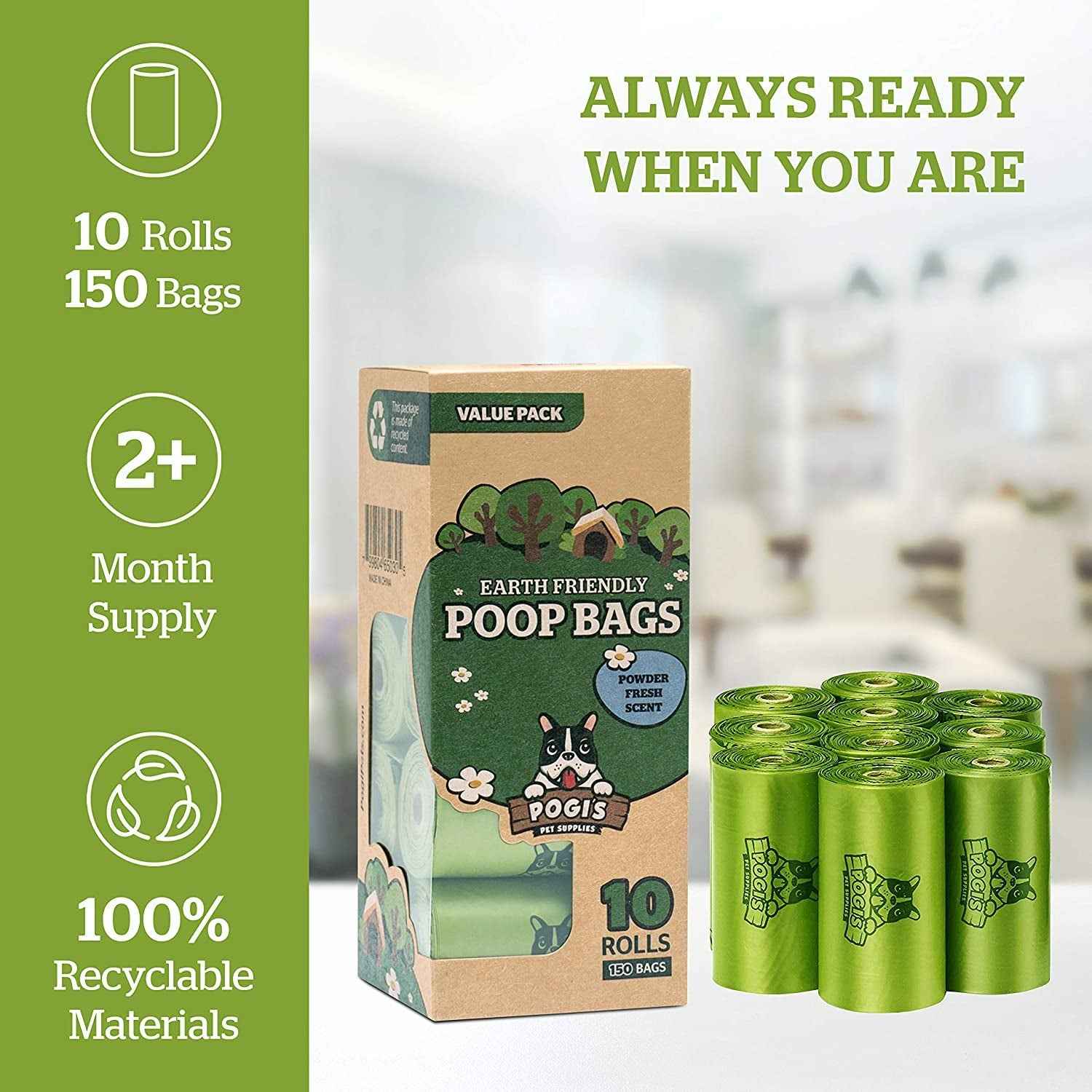 Pogi’S Dog Poop Bags - 10 Rolls (150 Doggie Poop Bags)