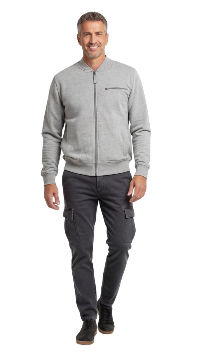 Men's Classic Zip - Up Baseball Fleece Jacket in Lightweight Cotton Blend Fabric with Sporty Edge - Codex AI