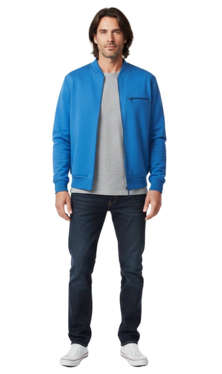 Men's Classic Zip - Up Baseball Fleece Jacket in Lightweight Cotton Blend Fabric with Sporty Edge - Codex AI