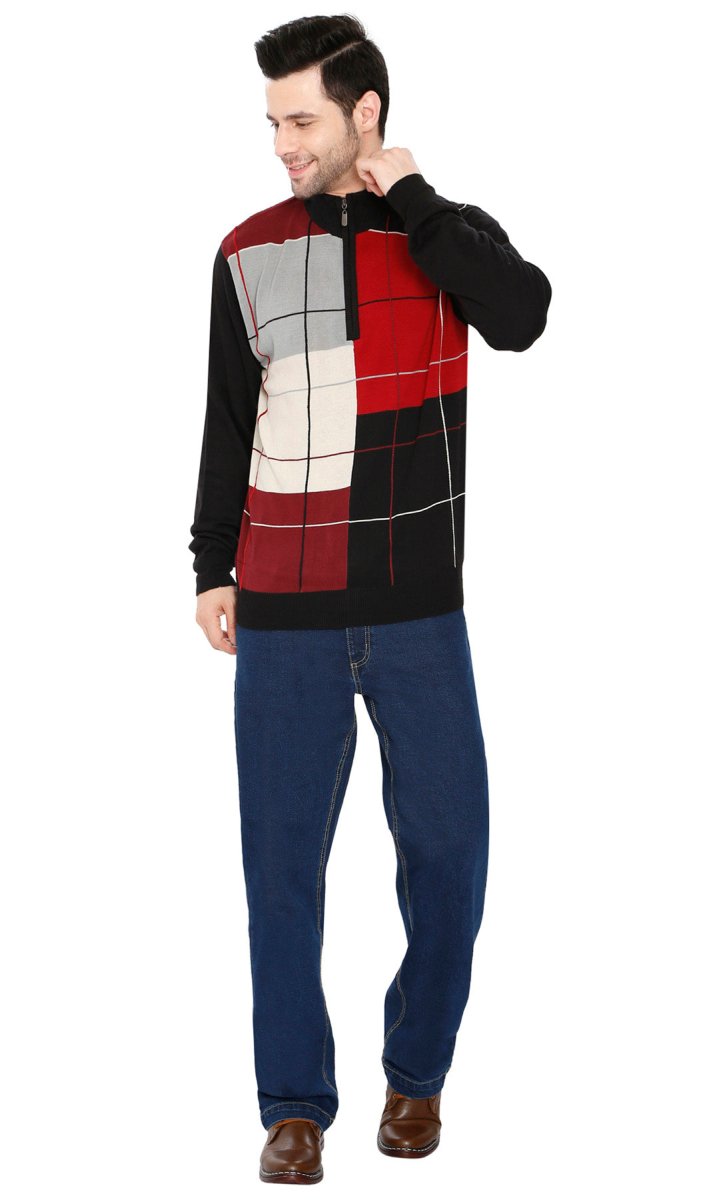 Men's Color Block Quarter Zip Long Sleeve Sweater - Codex AI