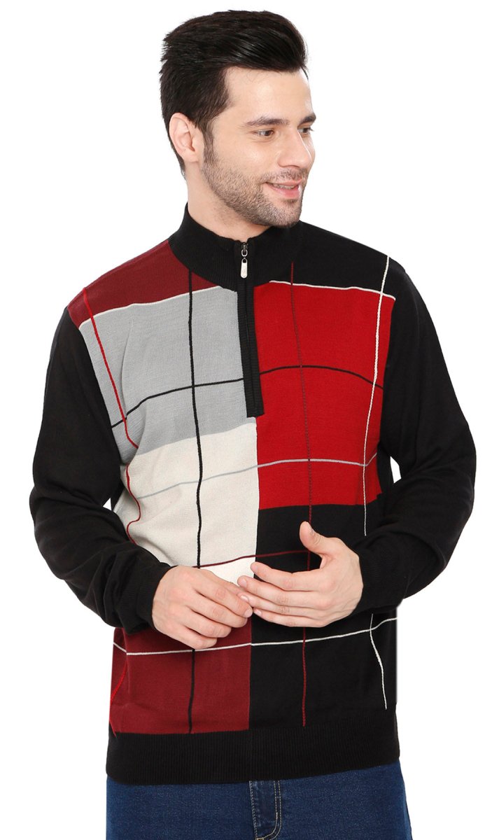 Men's Color Block Quarter Zip Long Sleeve Sweater - Codex AI