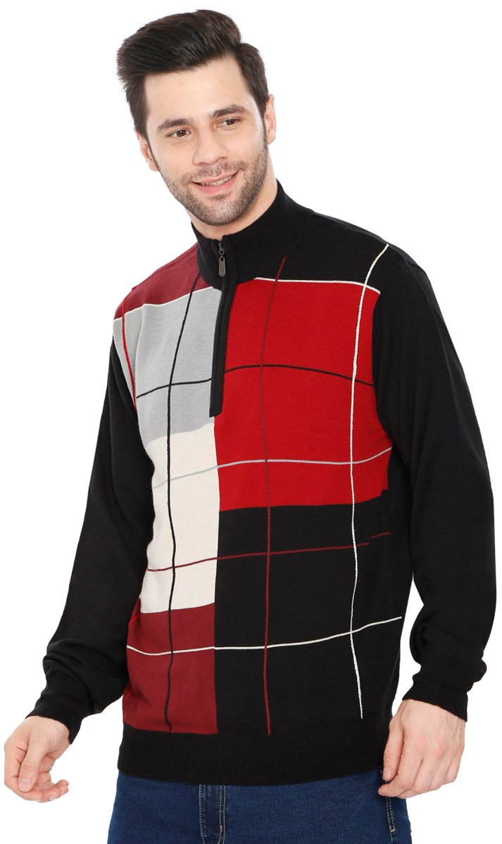 Men's Color Block Quarter Zip Long Sleeve Sweater - Codex AI