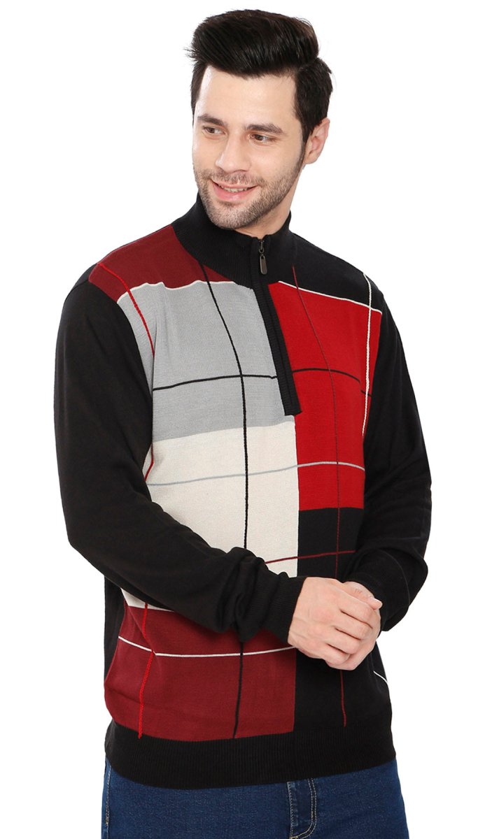 Men's Color Block Quarter Zip Long Sleeve Sweater - Codex AI