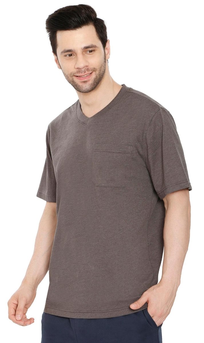 Men’s Heavyweight Short Sleeve V - Neck T-Shirt – Relaxed Fit Cotton Blend with Pocket - Codex AI