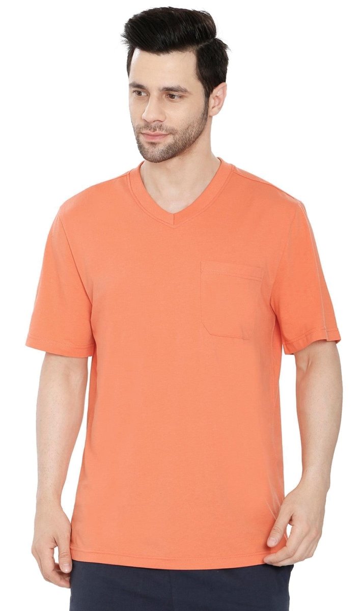 Men’s Heavyweight Short Sleeve V - Neck T-Shirt – Relaxed Fit Cotton Blend with Pocket - Codex AI