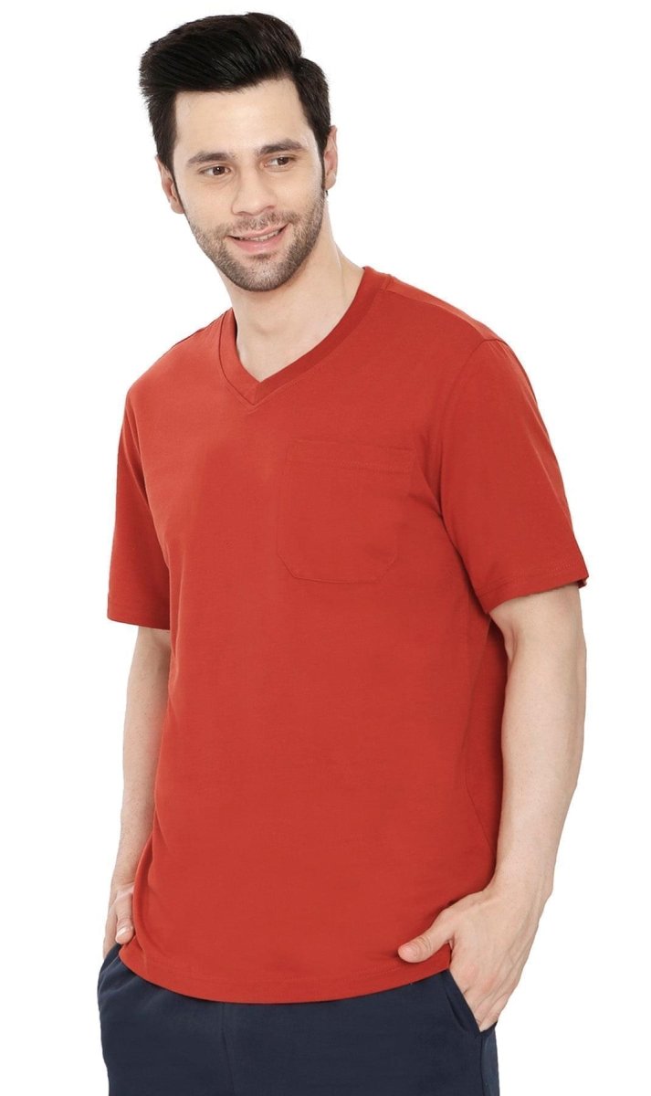 Men’s Heavyweight Short Sleeve V - Neck T-Shirt – Relaxed Fit Cotton Blend with Pocket - Codex AI