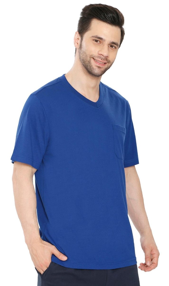Men’s Heavyweight Short Sleeve V - Neck T-Shirt – Relaxed Fit Cotton Blend with Pocket - Codex AI