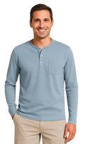 Men's Long Sleeve Henley shirt in cotton blend with 3 Button Placket & Chest Pocket - Codex AI