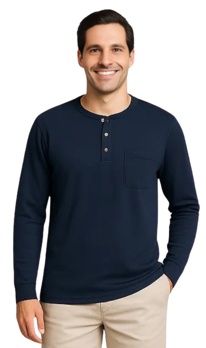 Men's Long Sleeve Henley shirt in cotton blend with 3 Button Placket & Chest Pocket - Codex AI
