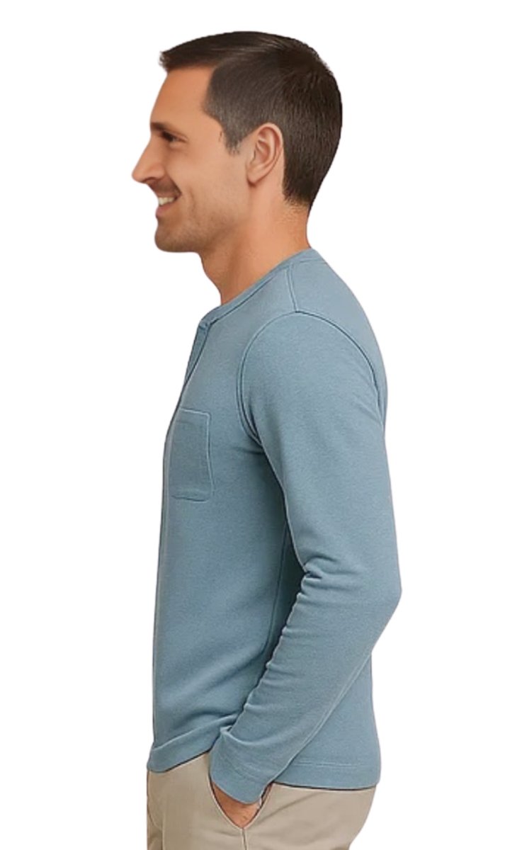 Men's Long Sleeve Henley shirt in cotton blend with 3 Button Placket & Chest Pocket - Codex AI