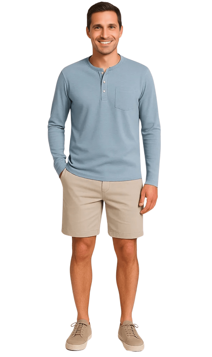 Men's Long Sleeve Henley shirt in cotton blend with 3 Button Placket & Chest Pocket - Codex AI