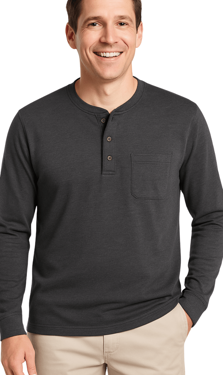 Men's Long Sleeve Henley shirt in cotton blend with 3 Button Placket & Chest Pocket - Codex AI
