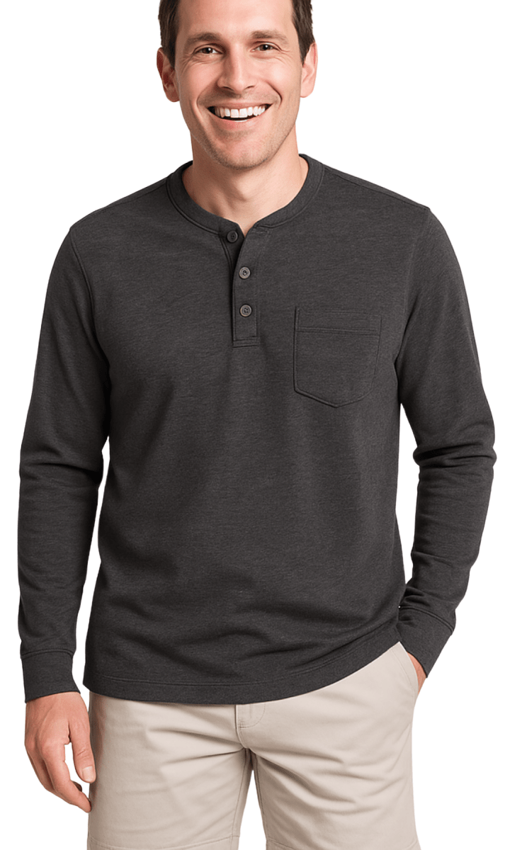 Men's Long Sleeve Henley shirt in cotton blend with 3 Button Placket & Chest Pocket - Codex AI