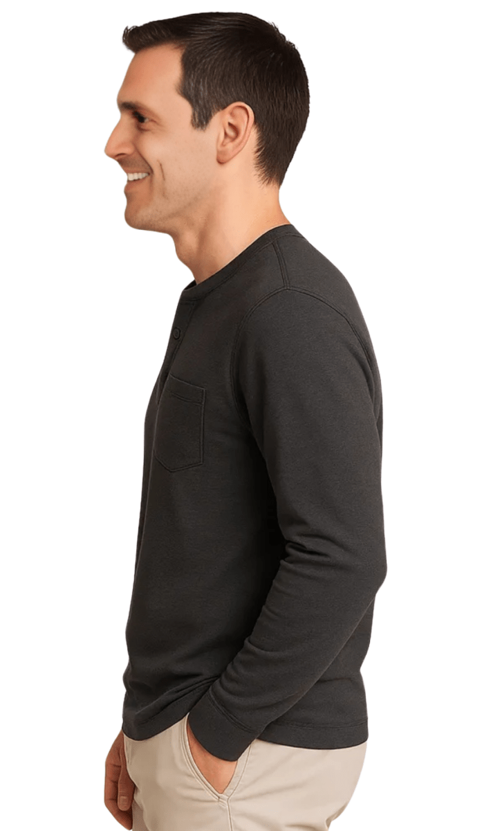 Men's Long Sleeve Henley shirt in cotton blend with 3 Button Placket & Chest Pocket - Codex AI