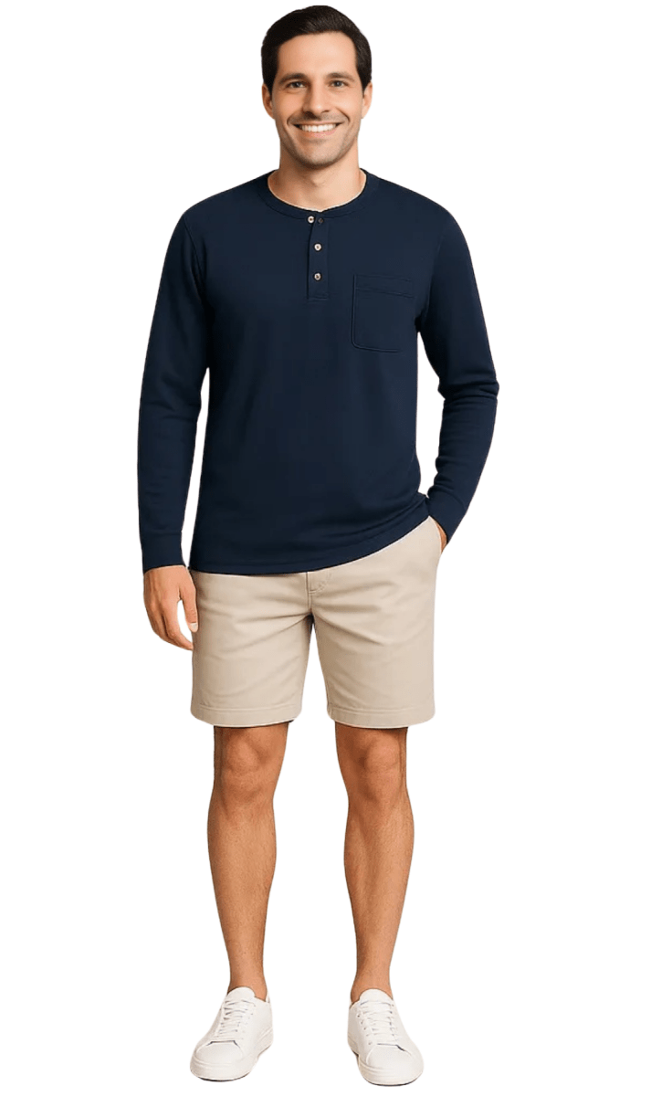 Men's Long Sleeve Henley shirt in cotton blend with 3 Button Placket & Chest Pocket - Codex AI