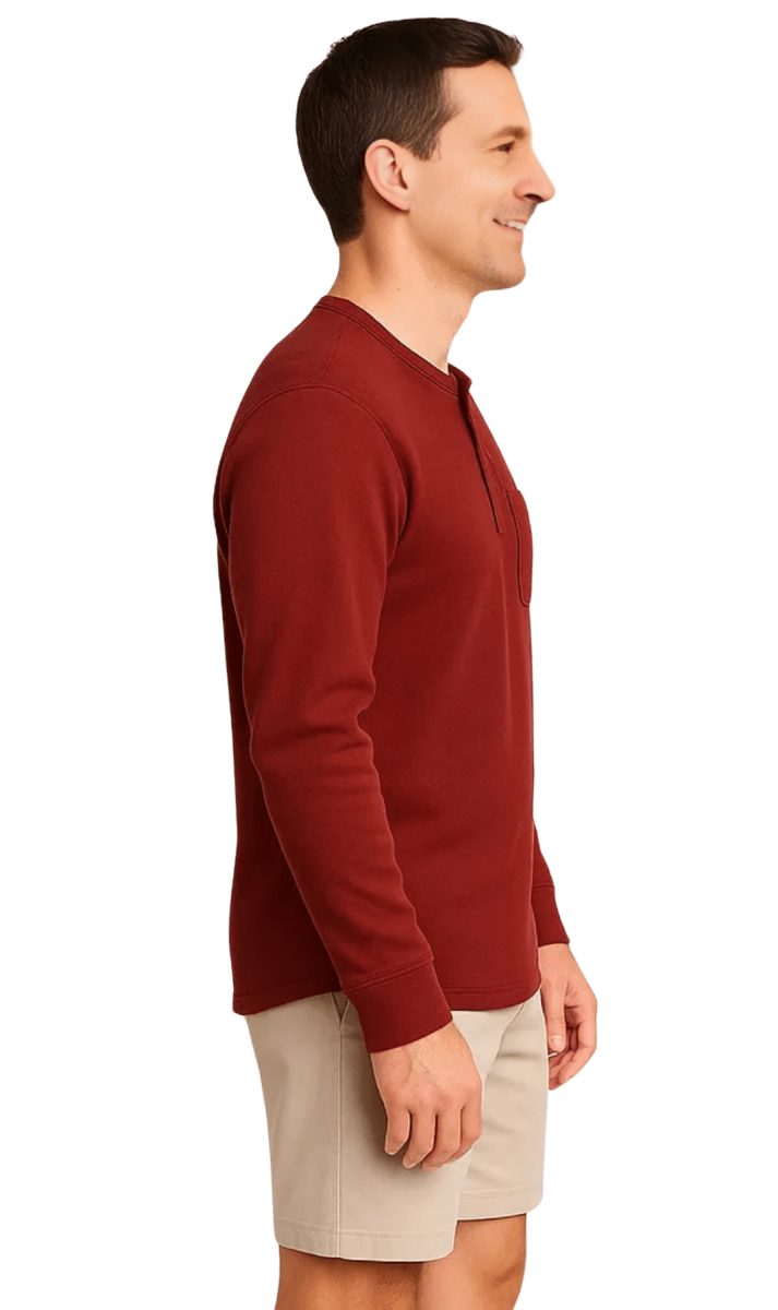 Men's Long Sleeve Henley shirt in cotton blend with 3 Button Placket & Chest Pocket - Codex AI