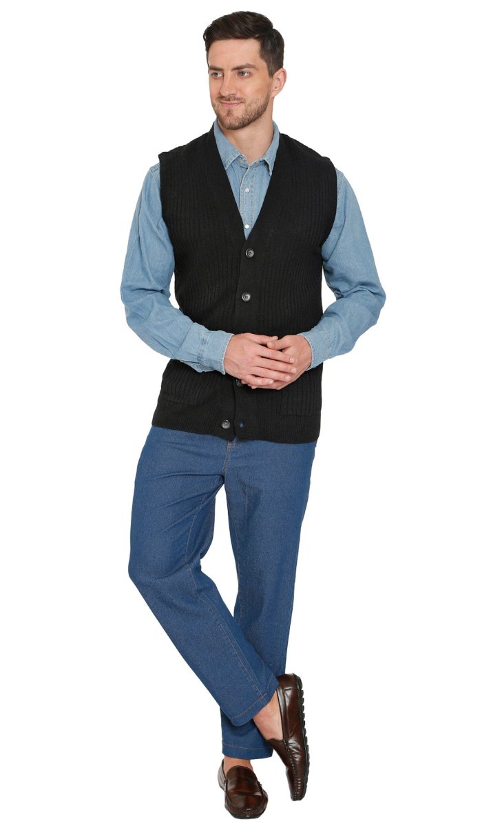 Men's Relaxed Fit Rib Knit Sweater Vest - Button Front with Pockets - Codex AI