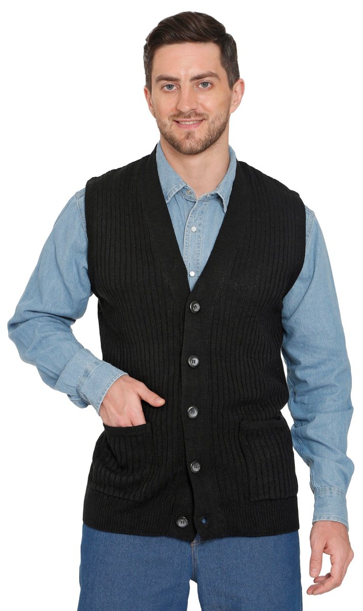 Men's Relaxed Fit Rib Knit Sweater Vest - Button Front with Pockets - Codex AI