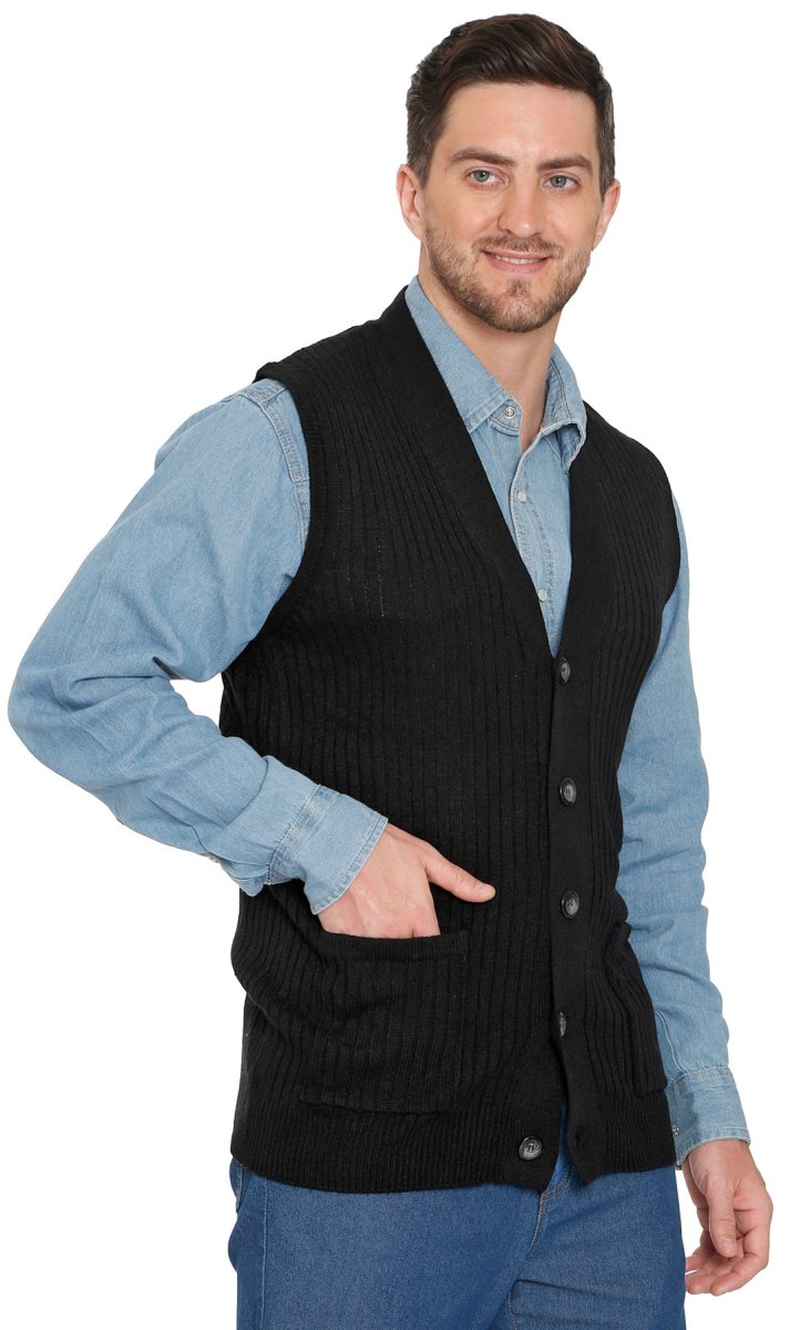 Men's Relaxed Fit Rib Knit Sweater Vest - Button Front with Pockets - Codex AI
