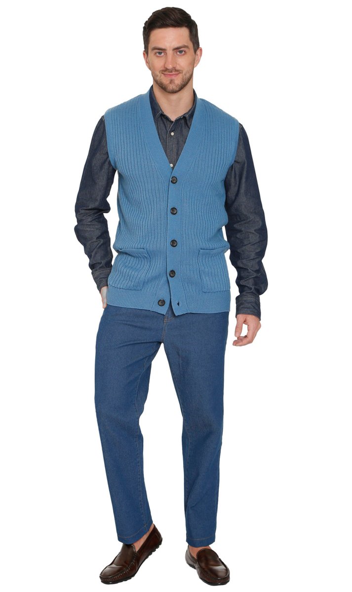 Men's Relaxed Fit Rib Knit Sweater Vest - Button Front with Pockets - Codex AI