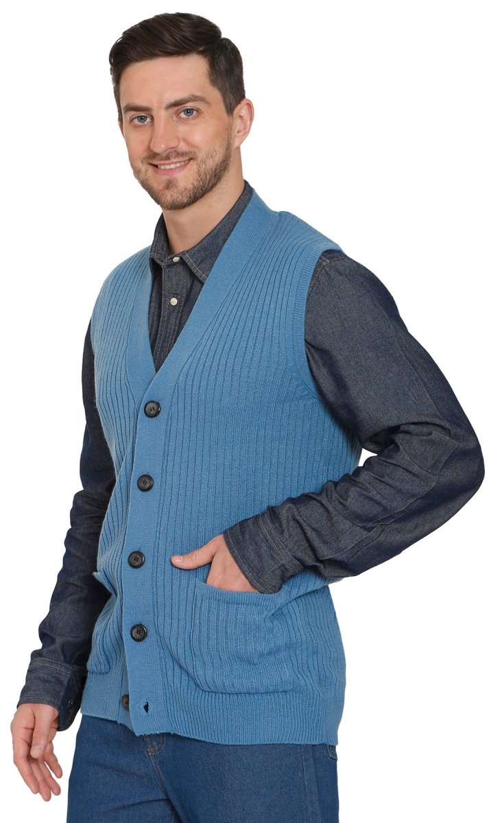 Men's Relaxed Fit Rib Knit Sweater Vest - Button Front with Pockets - Codex AI