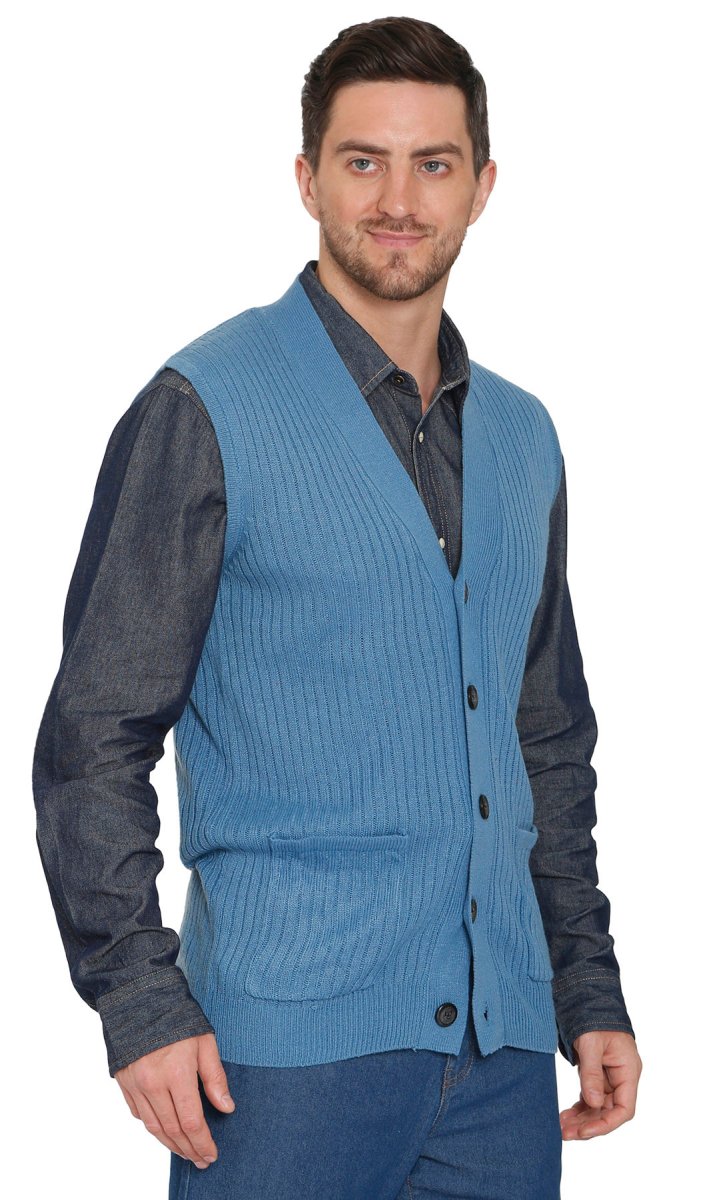 Men's Relaxed Fit Rib Knit Sweater Vest - Button Front with Pockets - Codex AI