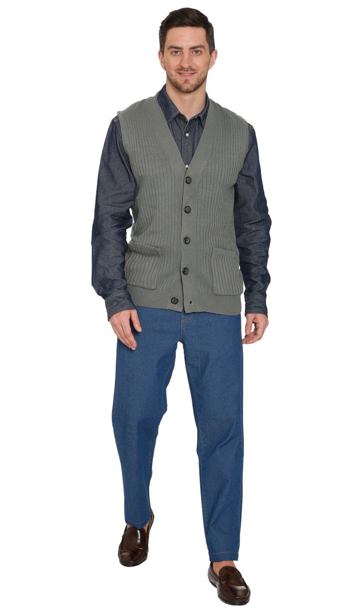 Men's Relaxed Fit Rib Knit Sweater Vest - Button Front with Pockets - Codex AI