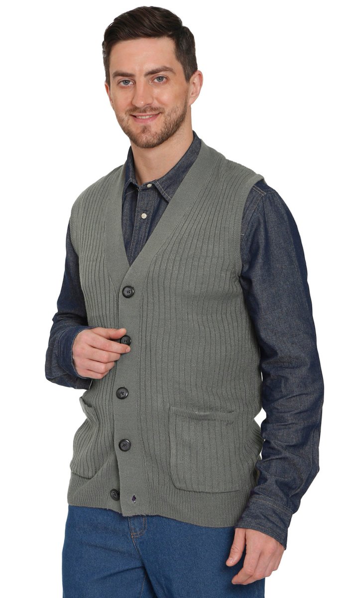 Men's Relaxed Fit Rib Knit Sweater Vest - Button Front with Pockets - Codex AI