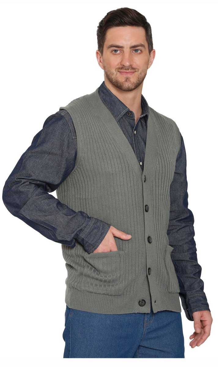 Men's Relaxed Fit Rib Knit Sweater Vest - Button Front with Pockets - Codex AI