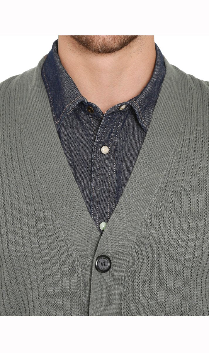 Men's Relaxed Fit Rib Knit Sweater Vest - Button Front with Pockets - Codex AI