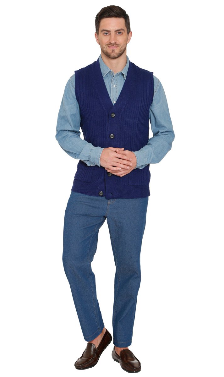 Men's Relaxed Fit Rib Knit Sweater Vest - Button Front with Pockets - Codex AI