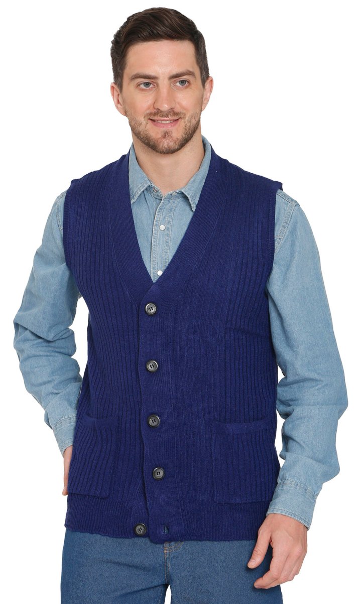 Men's Relaxed Fit Rib Knit Sweater Vest - Button Front with Pockets - Codex AI