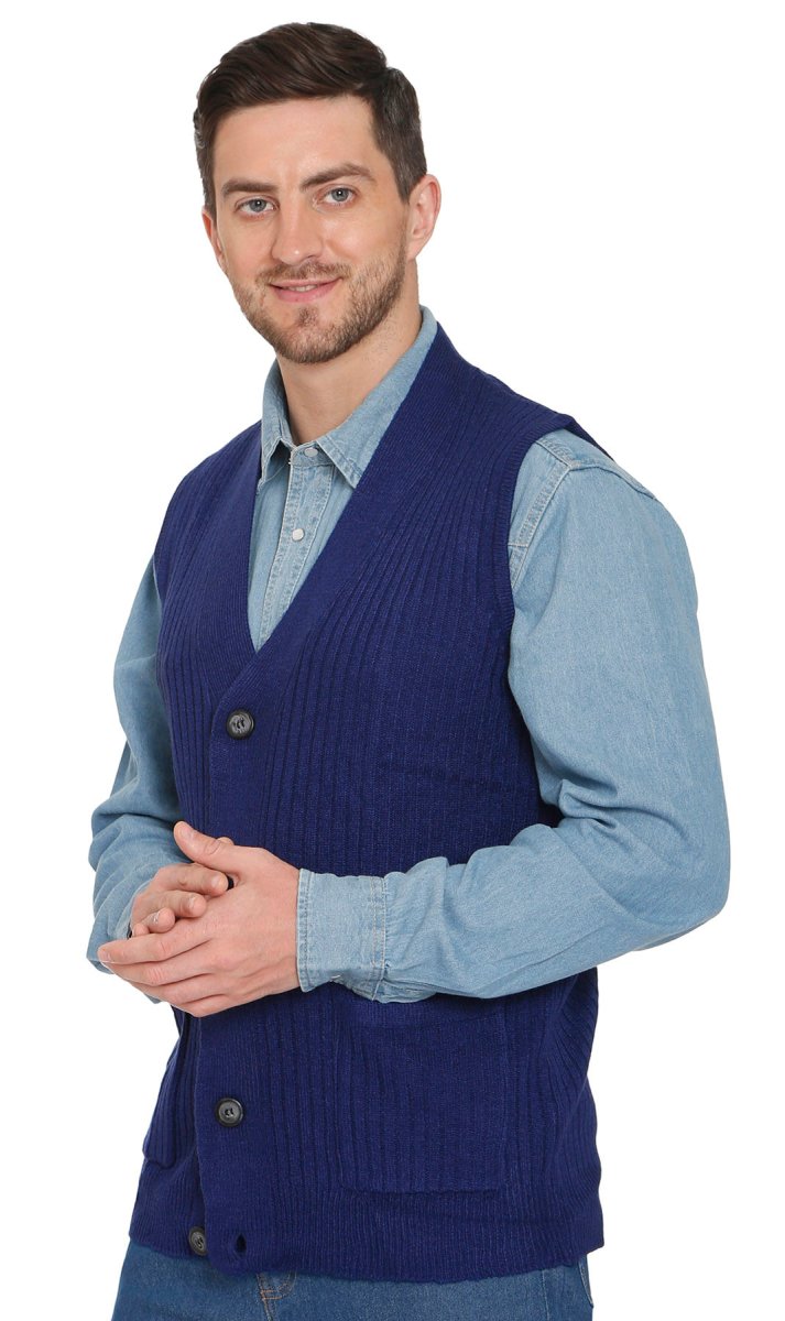 Men's Relaxed Fit Rib Knit Sweater Vest - Button Front with Pockets - Codex AI