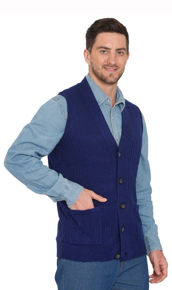 Men's Relaxed Fit Rib Knit Sweater Vest - Button Front with Pockets - Codex AI
