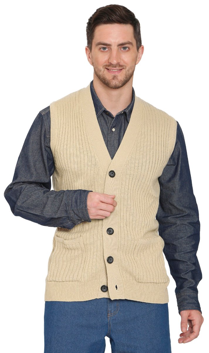 Men's Relaxed Fit Rib Knit Sweater Vest - Button Front with Pockets - Codex AI