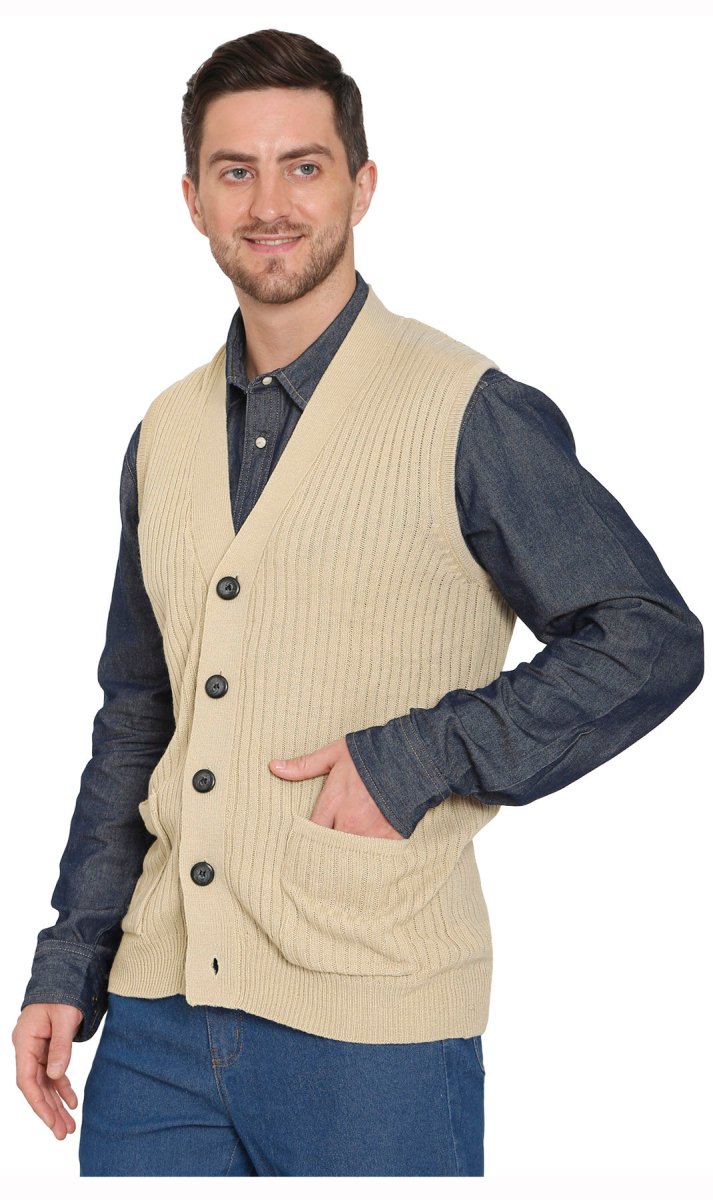 Men's Relaxed Fit Rib Knit Sweater Vest - Button Front with Pockets - Codex AI