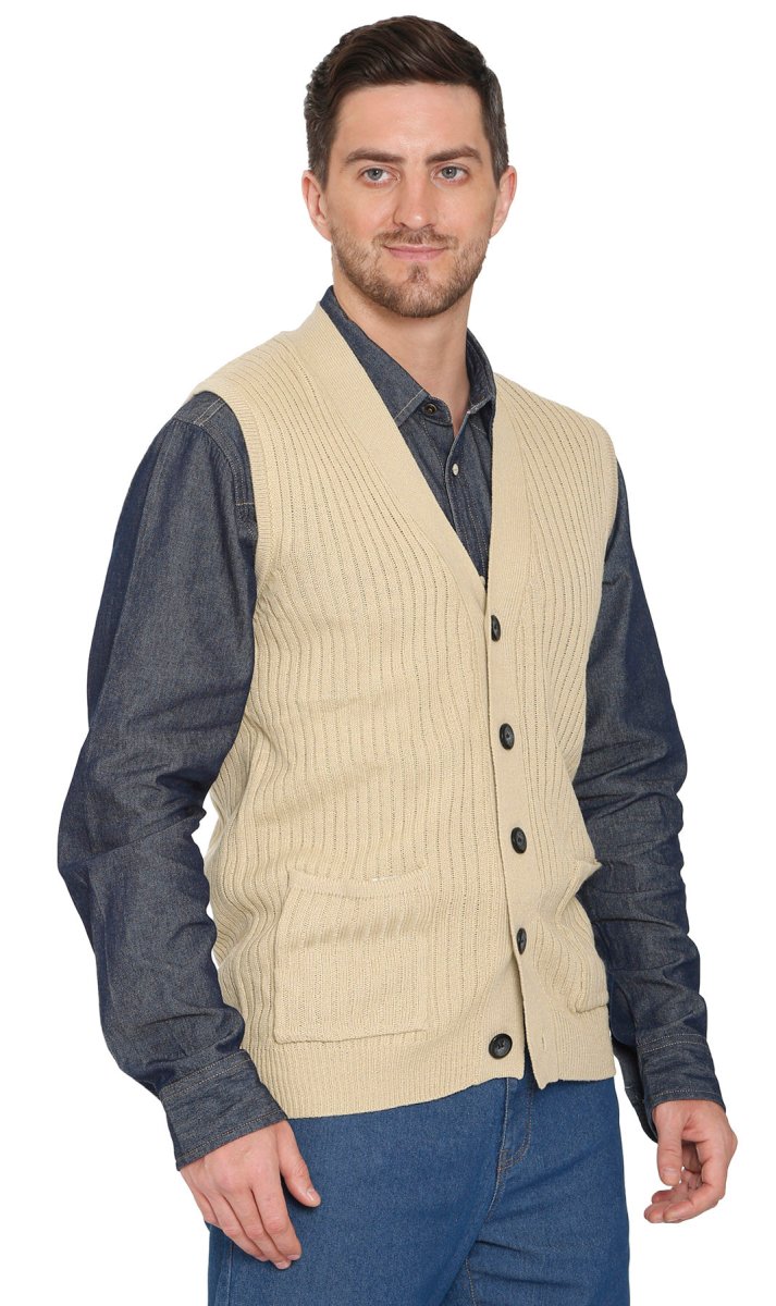 Men's Relaxed Fit Rib Knit Sweater Vest - Button Front with Pockets - Codex AI